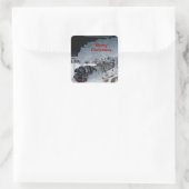 Trein Stoom Locomotief Sneeuw Foto Kerstmis Vierkante Sticker (Tas)