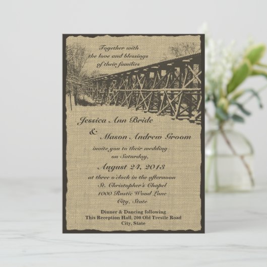 Trein Trestel Rustieke Bruiloft Kaart (Staand voorkant)