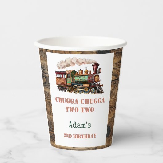 Trein Tweede 2e verjaardagsfeestje Chugga Chugga T Papieren Bekers (Voorkant)