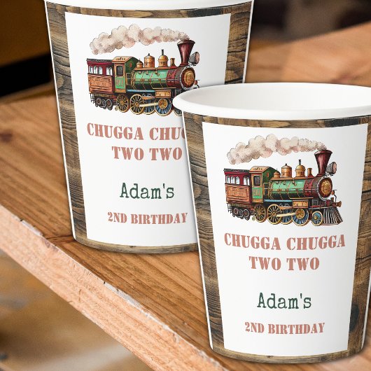 Trein Tweede 2e verjaardagsfeestje Chugga Chugga T Papieren Bekers
