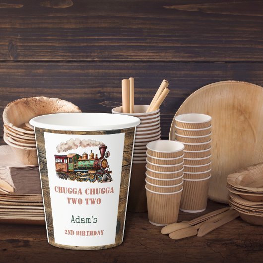 Trein Tweede 2e verjaardagsfeestje Chugga Chugga T Papieren Bekers