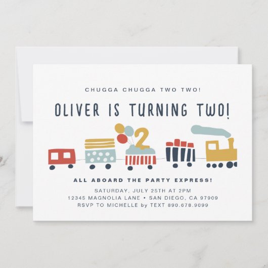Trein uitnodigen · Chugga Chugga twee · 2 jaar oud Kaart (Voorkant)