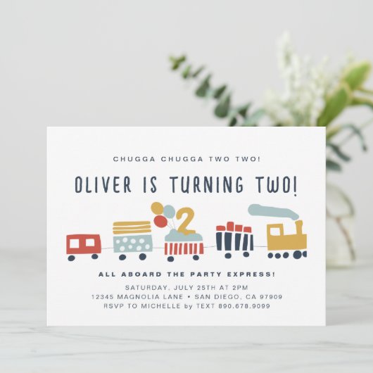 Trein uitnodigen · Chugga Chugga twee · 2 jaar oud Kaart (Staand voorkant)