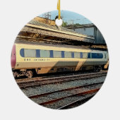 Trein van Beige en Maroon Keramisch Ornament (Achterkant)