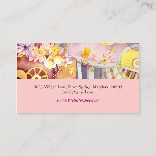 Trein van bloemen Artsy Waterverf Visitekaartje (Achterkant)