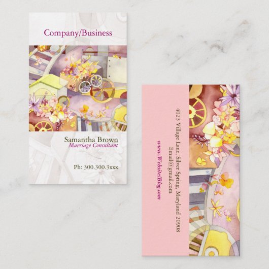 Trein van bloemen Artsy Waterverf Visitekaartje (Voorkant / Achterkant)