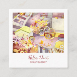 Trein van bloemen vierkante visitekaartje