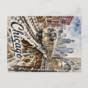Trein van de Chicago El in de wintersneeuw Briefkaart