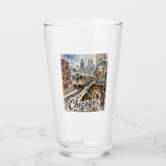 Trein van de Chicago El in de wintersneeuw Glas (Voorkant)