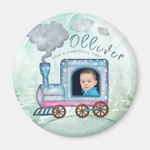 Trein Verjaardag Chugga Chugga Twee foto's Magneet