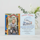 Trein Verjaardag Foto uitnodigen Chugga Chugga the Kaart (Staand voorkant)