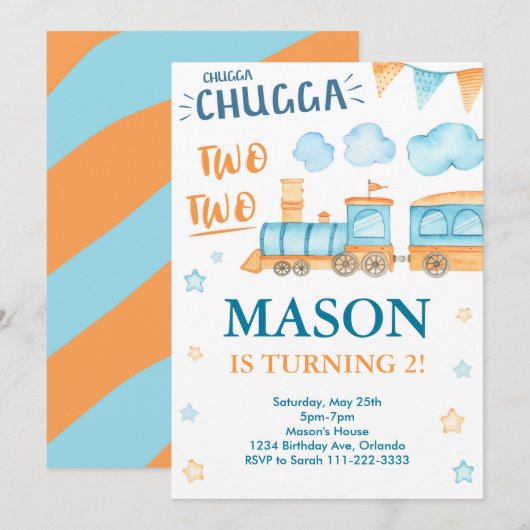 Trein Verjaardag Nodig Chugga Chugga Twee Twee Kaart (Voorkant / Achterkant)