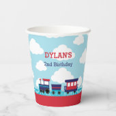 Trein Verjaardag Papieren Kopjes (Navy Red) Papieren Bekers (Achterkant)