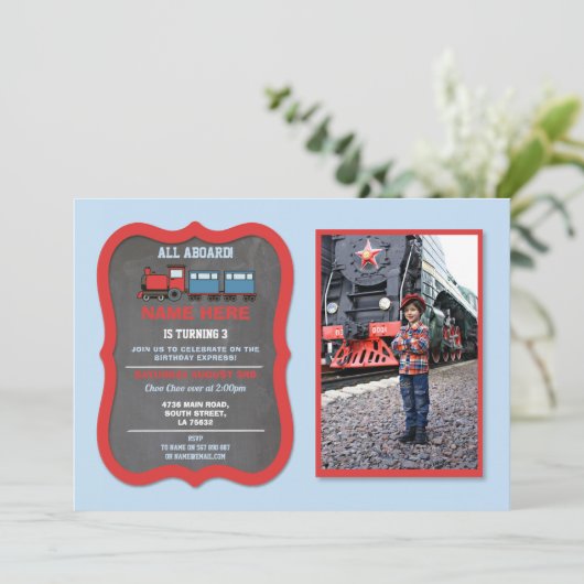 Trein Verjaardag Party Treinstation Treinen Foto Kaart (Staand voorkant)