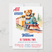 Trein verjaardag schattige teddybeer rijden speelg kaart (Voorkant)