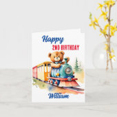 Trein verjaardag schattige teddybeer rijden speelg kaart (Gele Bloem)