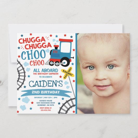 Trein Verjaardag Uitnodigen Chugga Chugga Choo Cho Kaart (Voorkant)