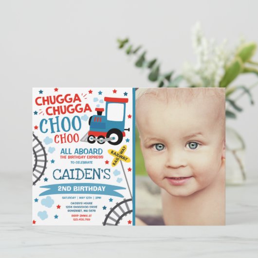 Trein Verjaardag Uitnodigen Chugga Chugga Choo Cho Kaart (Staand voorkant)