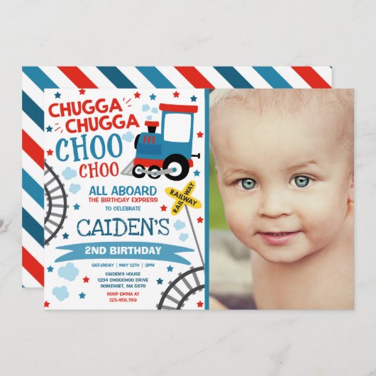 Trein Verjaardag Uitnodigen Chugga Chugga Choo Cho Kaart (Voorkant / Achterkant)