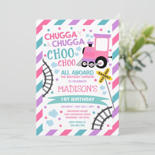Trein Verjaardag Uitnodigen Chugga Chugga Choo Cho Kaart (Staand voorkant)