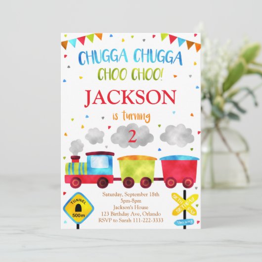 Trein Verjaardag Uitnodigen Chugga Chugga Choo Cho Kaart (Staand voorkant)