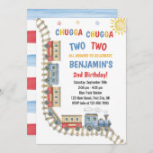 Trein Verjaardag uitnodiging Chugga Choo Boy Blauw (Voorkant / Achterkant)