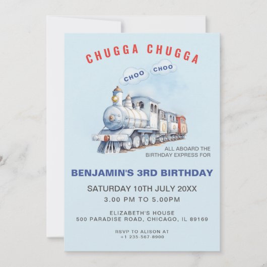 Trein Verjaardag uitnodiging Chugga Chugga Choo Ch (Voorkant)