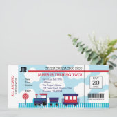 Trein Verjaardag Uitnodigingen (Navy Blue & Red) (Staand voorkant)