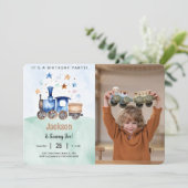 Trein Verjaardagsfeest Foto Kaart (Staand voorkant)