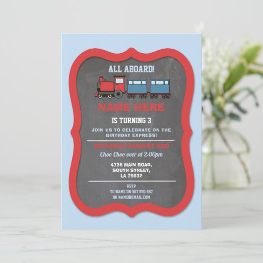 Trein Verjaardagsfeest Treinstation Choo Choo Kaart (Staand voorkant)