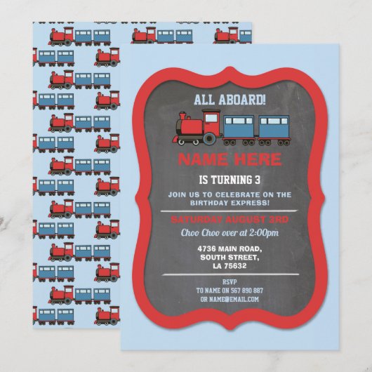 Trein Verjaardagsfeest Treinstation Choo Choo Kaart (Voorkant / Achterkant)