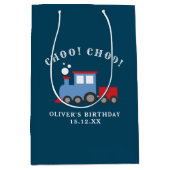 Trein verjaardagsfeestje cadeauzak medium cadeauzakje (Voorkant)