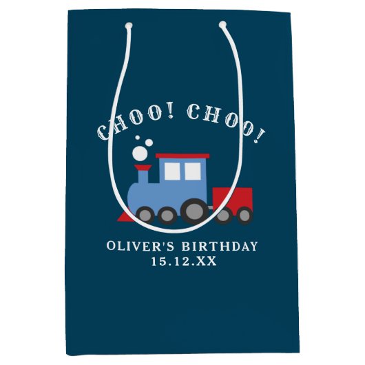 Trein verjaardagsfeestje cadeauzak medium cadeauzakje (Voorkant)