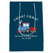 Trein verjaardagsfeestje cadeauzak medium cadeauzakje (Achterkant)