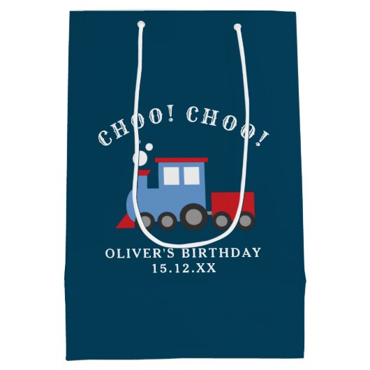 Trein verjaardagsfeestje cadeauzak medium cadeauzakje (Achterkant)