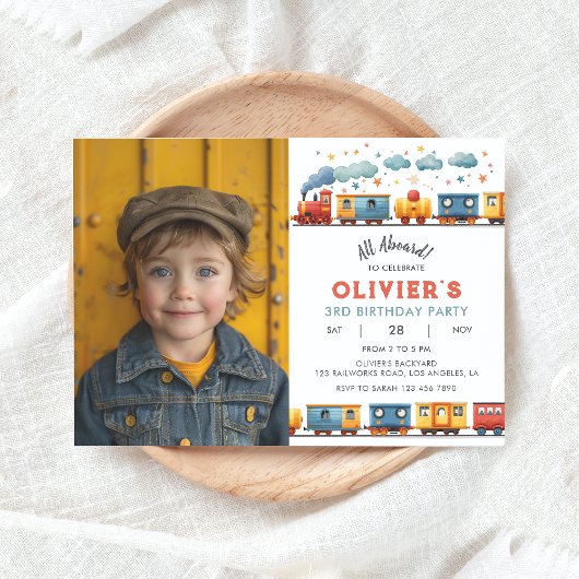 Trein Verjaardagsfeestje Foto uitnodiging
