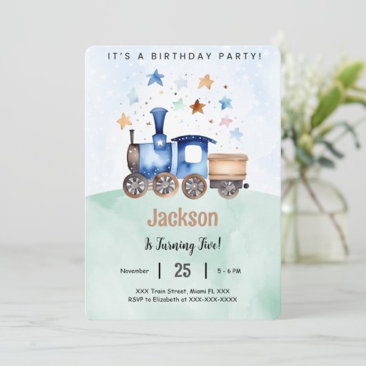 Trein Verjaardagsfeestje Kaart (Staand voorkant)