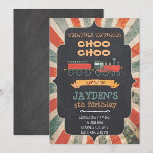 trein verjaardagsfeestje Uitnodiging (Voorkant / Achterkant)