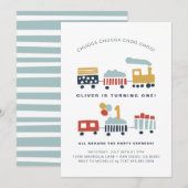 Trein Verjaardagsfeestuitnodiging · Leeftijd 1 Kaart (Voorkant / Achterkant)