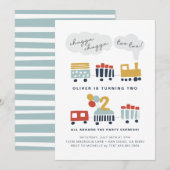 Trein Verjaardagsfeestuitnodiging · Leeftijd 2 Twe Kaart (Voorkant / Achterkant)