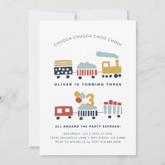 Trein Verjaardagsfeestuitnodiging · Leeftijd 3 Kaart (Voorkant)
