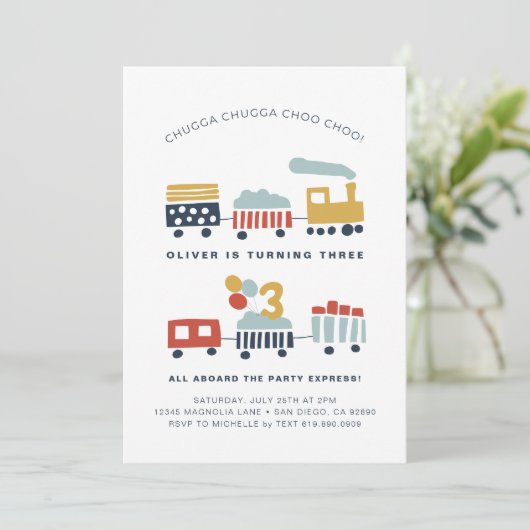 Trein Verjaardagsfeestuitnodiging · Leeftijd 3 Kaart (Staand voorkant)