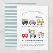 Trein Verjaardagsfeestuitnodiging · Leeftijd 3 Kaart (Voorkant / Achterkant)