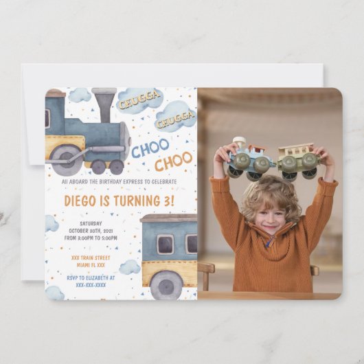Trein verjaardagsfoto uitnodigingen (Voorkant)