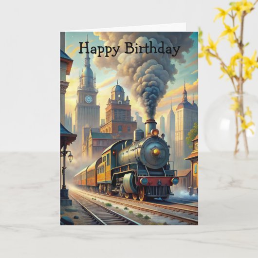 Trein Verjaardagskaart Kaart (Gele Bloem)