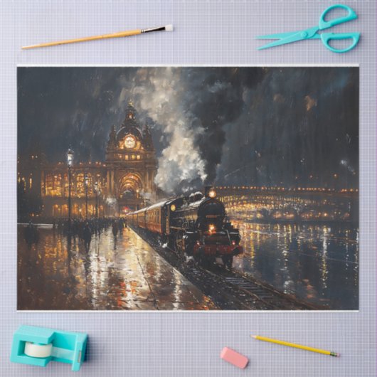 Trein Verlaat het Station Schilderen Decoupage Tissuepapier (Craft)