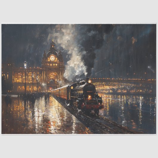 Trein Verlaat het Station Schilderen Decoupage Tissuepapier (Voorkant)