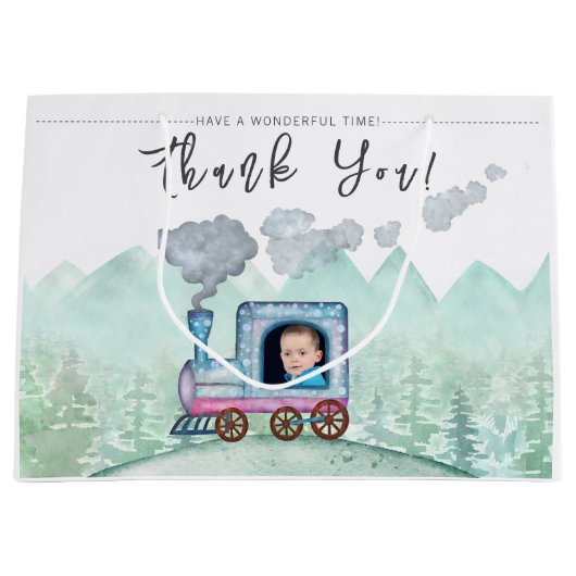  Trein Vervoer Verjaardag Waterverf foto Groot Cadeauzakje (Voorkant)