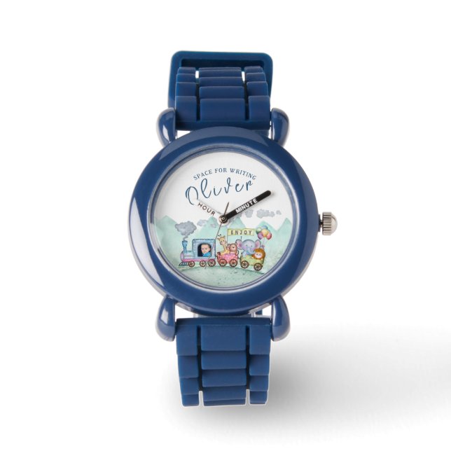  Trein Vervoer Verjaardag Waterverf foto Horloge (Voorkant)