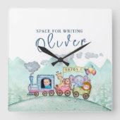  Trein Vervoer Verjaardag Waterverf foto Vierkante Klok (Voorkant)